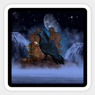 Steampunk cute crow with clock and gears Sticker